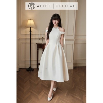 Váy Yếm Nữ Cao Cấp Alice Chất Tafta Đứng Form, Đầm Midi Sang Chảnh Dáng Xòe Chiết Eo V1487