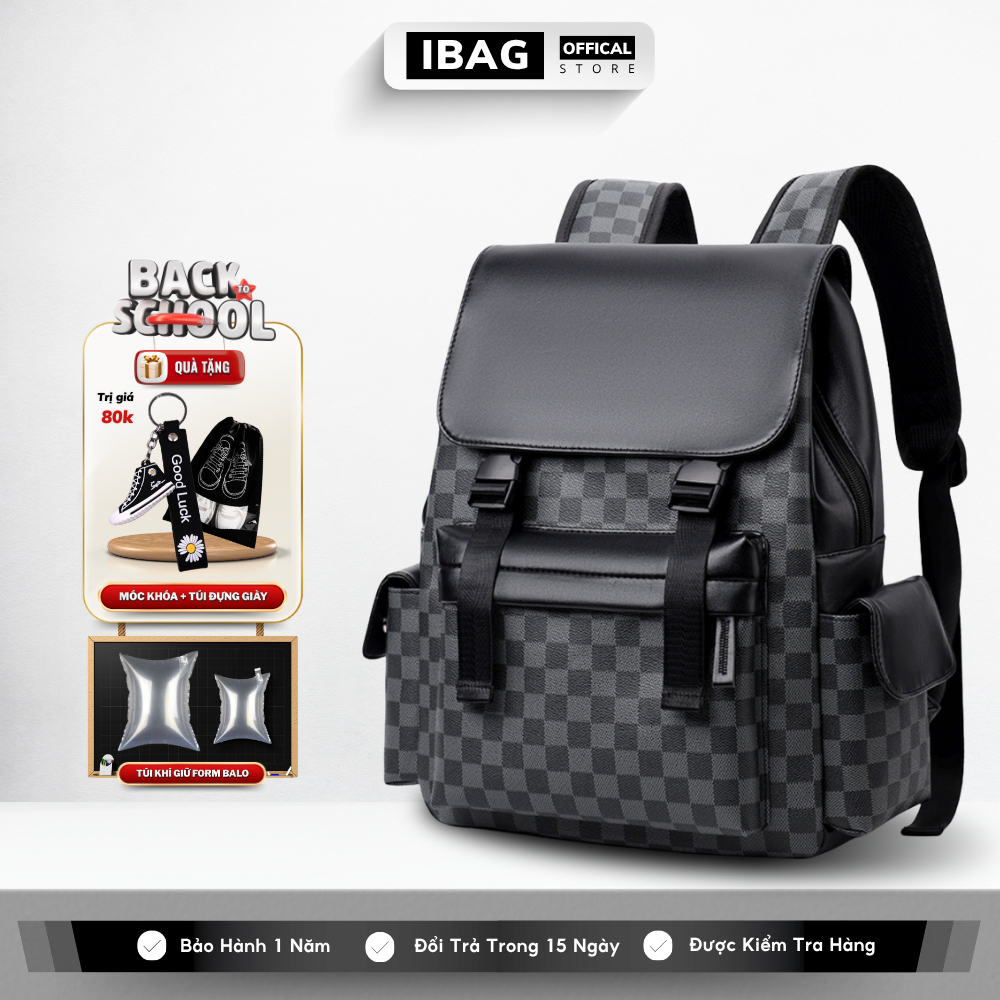 Balo Da Đi Học IBAG Balô Da Thời Trang Nam Nữ Cặp Da Pu Cao Cấp Ba Lô Da Cặp Đi Học Balo Đựng Laptop