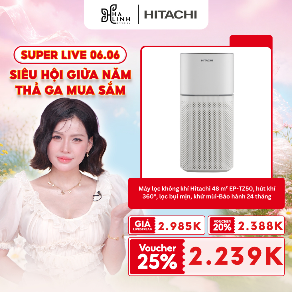 [VÕ HÀ LINH X HITACHI ]Máy lọc không khí Hitachi 48 m² EP-TZ50, hút khí 360°, lọc bụi mịn, khử mùi-B