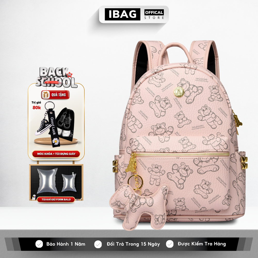 Balo Da Đi Học IBAG Balô Da Thời Trang Nam Nữ Cặp Da Pu Cao Cấp Chống Nước Cặp Ulzzang Balo Đựng Lap
