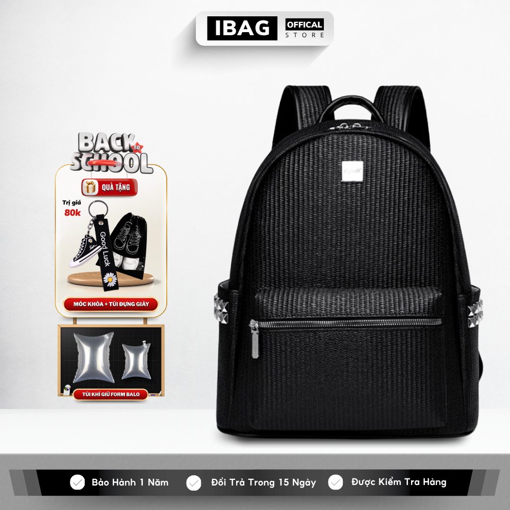 Balo Da Đi Học IBAG Balô Da Thời Trang Nam Nữ Cặp Da Pu Cao Cấp Chống Nước Cặp Ulzzang Balo Đựng Lap