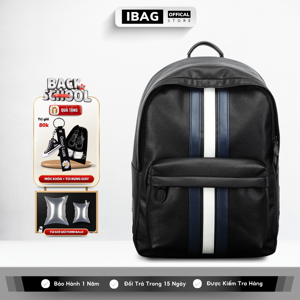 Balo Da Đi Học IBAG Balô Da Thời Trang Nam Nữ Cặp Da Pu Cao Cấp Chống Nước Cặp Ulzzang Balo Đựng Lap