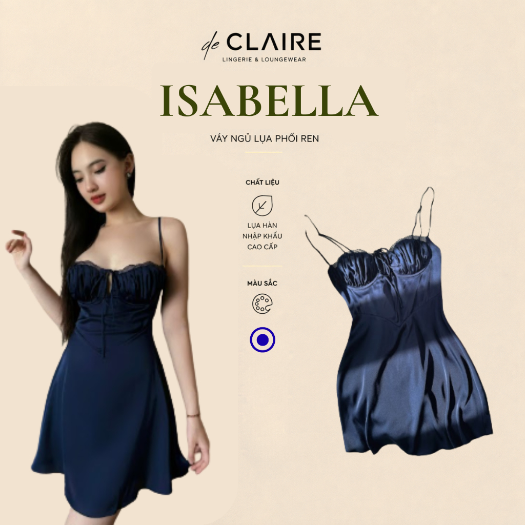 𝐃𝐄 𝐂𝐋𝐀𝐈𝐑𝐄 Thiết Kế 𝐈𝐒𝐀𝐁𝐄𝐋𝐋𝐀 𝐃𝐑𝐄𝐒𝐒 Chất Lụa Hàn Cao Cấp Phối Ren Ngực Sang Trọng Quyến Rũ V008