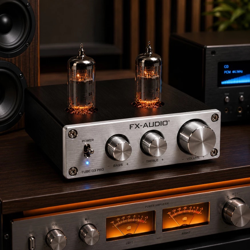 Preamp FX-AUDIO Tube-03 PRO bóng 6K4 cao cấp - Tùy chỉnh Bass Treble linh hoạt