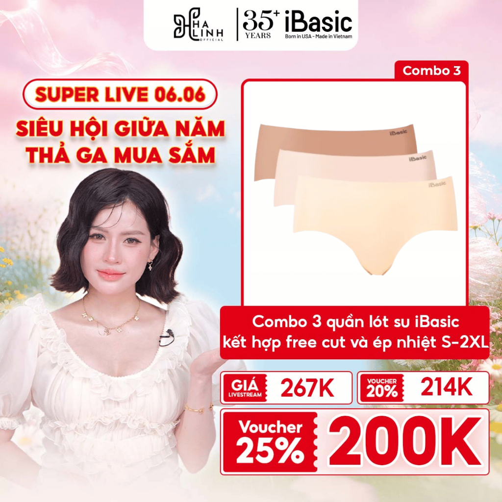 [Võ Hà Linh x iBasic] Combo 3 quần lót nữ iBasic không đường may lưng vừa kết hợp free cut và ép nhi