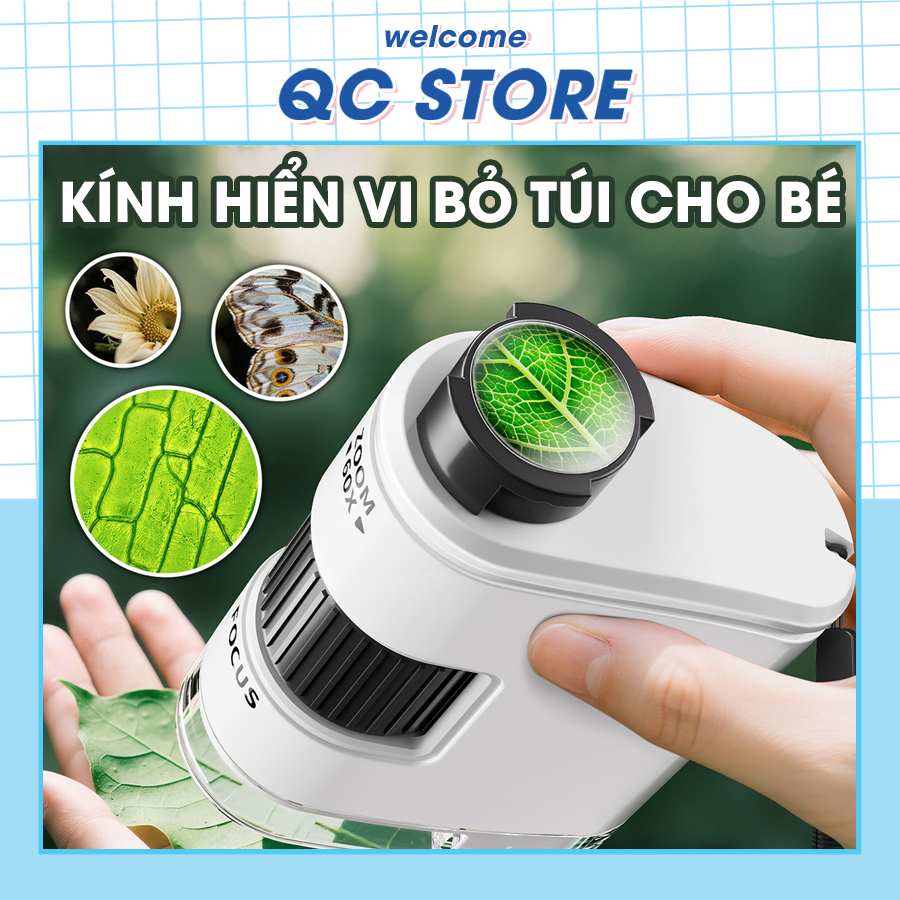 Kính hiển vi bỏ túi cho bé - Kính hiển vi mini phóng đại 160X có đèn LED đồ chơi giáo dục khoa học STEM QC Store