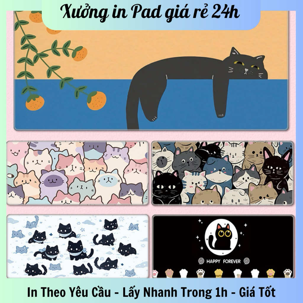 Lót chuột size 60x30 in hình mèo, Lót chuột thú cưng, chó mèo - Lấy ngay - In theo yêu cầu - Hỏa tốc