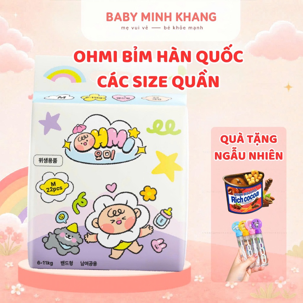 Tã Bỉm Quần OHMI Hàn Quốc Siêu Thấm Hút, Mềm Mại, Chống Hăm Cho Bé - Đủ Size Lên Tới 15KG
