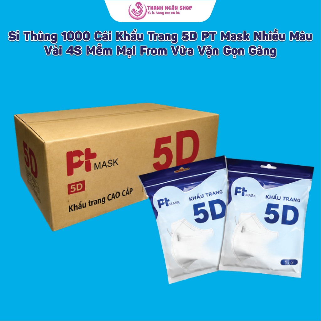 Thùng 1000 Cái / 500 Cái  Khẩu Trang 5D PT MASK Phương Tuyến - Khẩu Trang Kháng Khuẩn Vải 4S Mềm Mịn