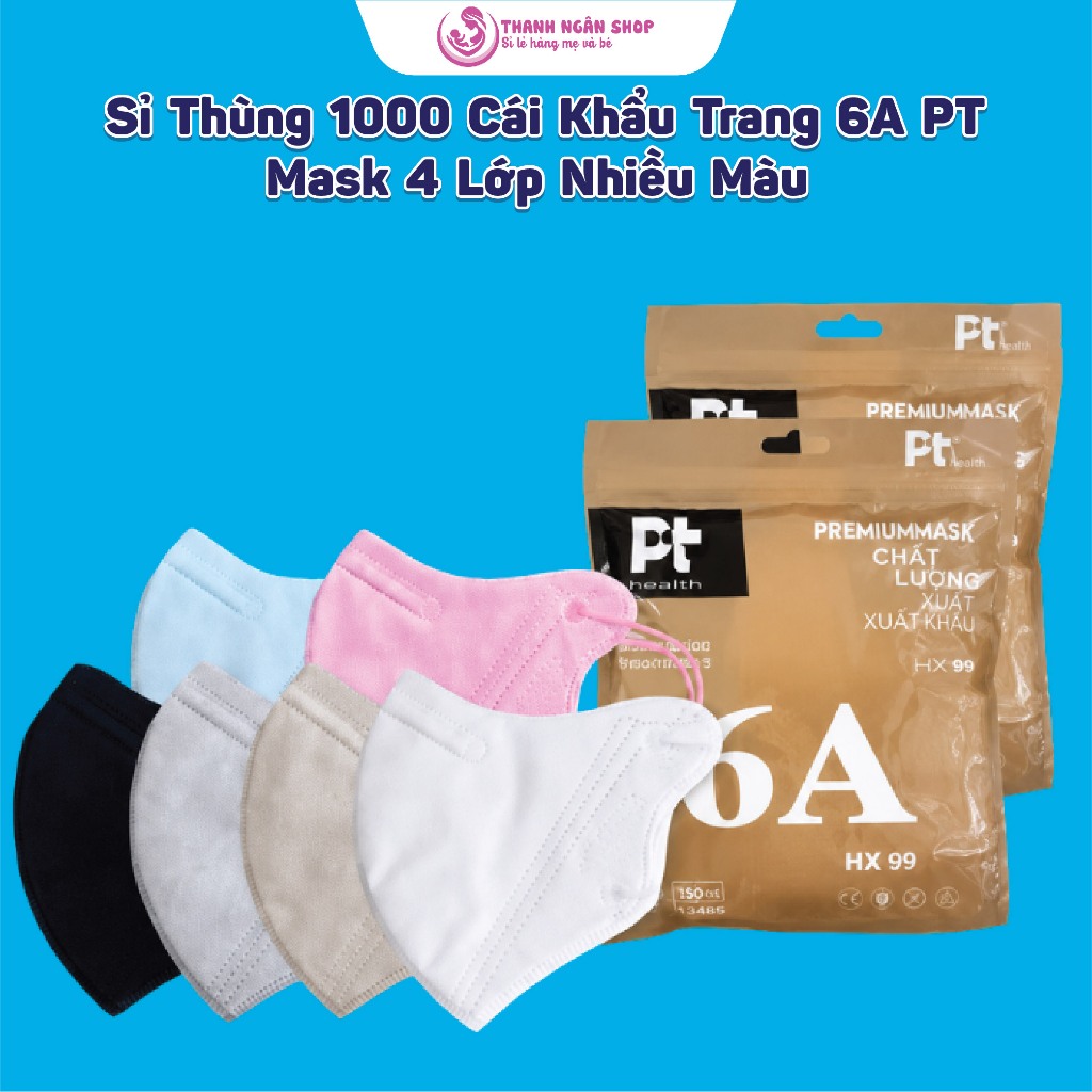 Thùng 1000 Cái  Khẩu Trang 6A PT Mask - Khẩu Trang Chống Nắng Vượt Trội - Vải Kháng Khuẩn Vải 4S - T