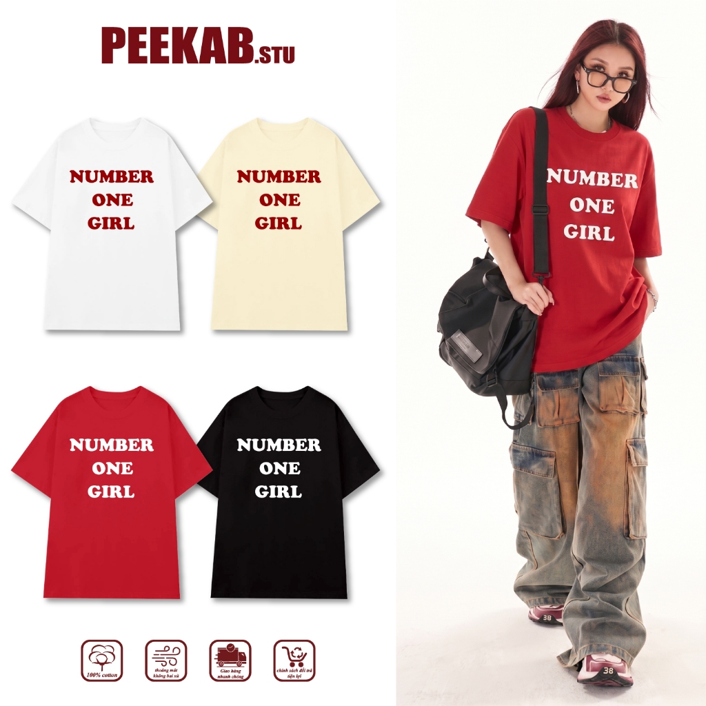 [PEEKABOO]Áo Phông Unisex PEEKABOO "Number One Girl" - Áo Thun Tay Lỡ Form Rộng Unisex Basic Mặc Đi 