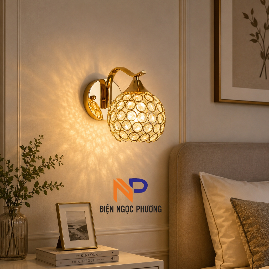 Đèn tường trang trí nội thất pha lê hình mắt cá - Tặng kèm bóng LED E27
