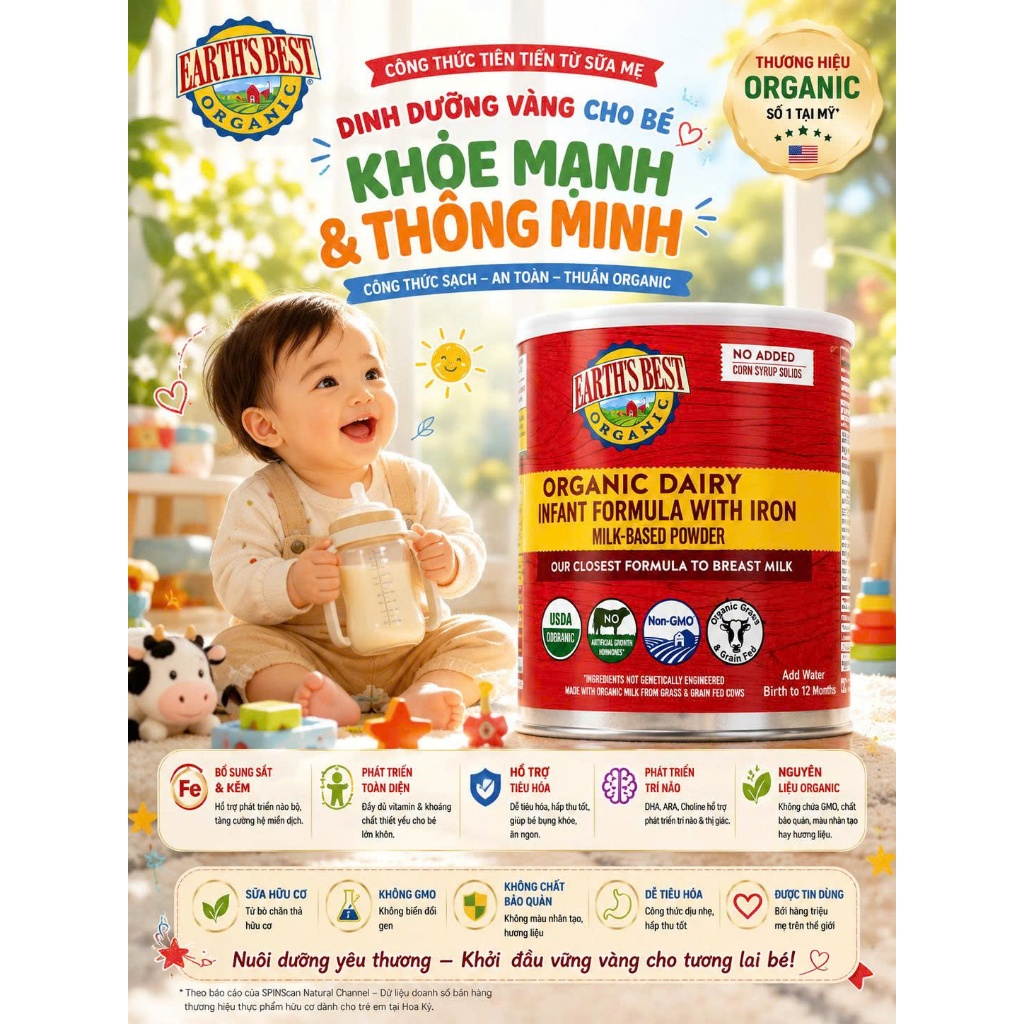 Sữa earth best organic toddler - Earth's best organic toddler 595gr Mỹ. DATE XA