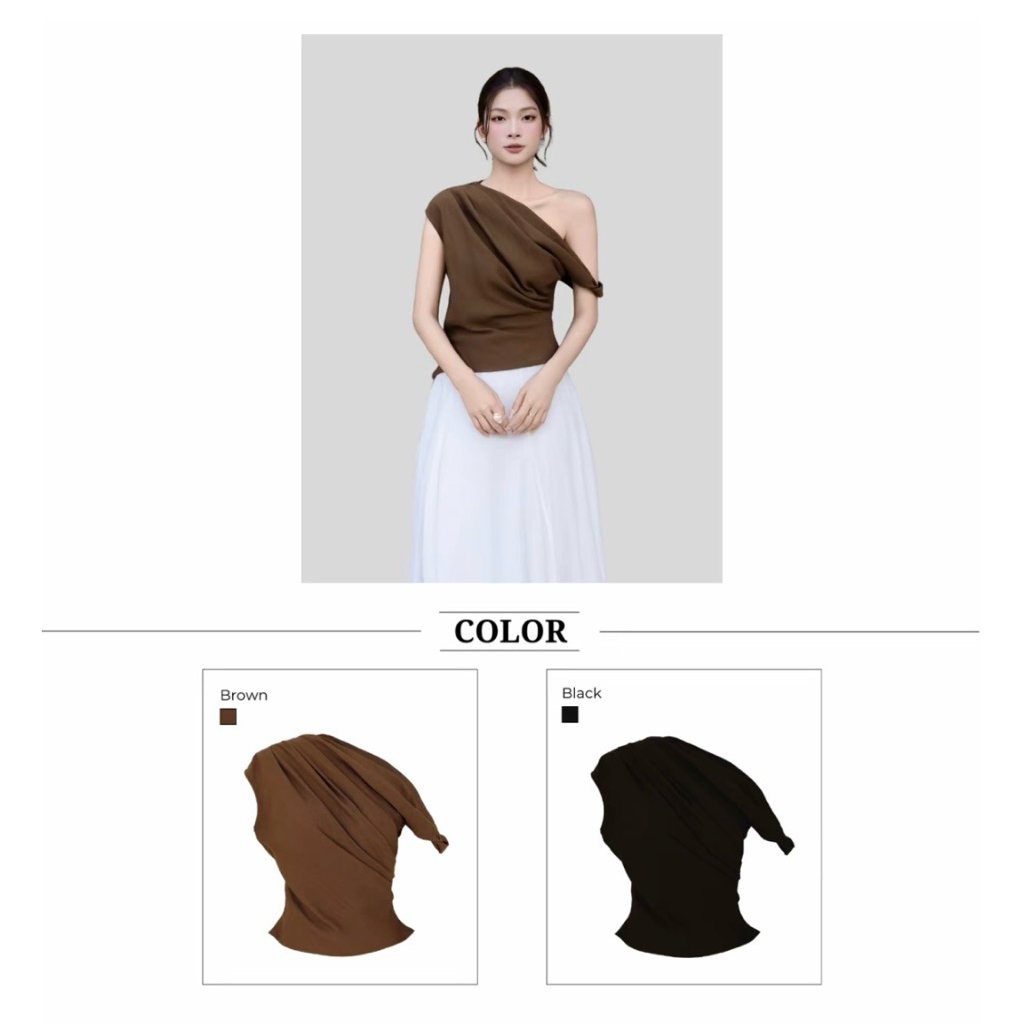 Áo kiểu nữ xoắn lệch 1 bên vai màu Đen size S BBSTORE'S