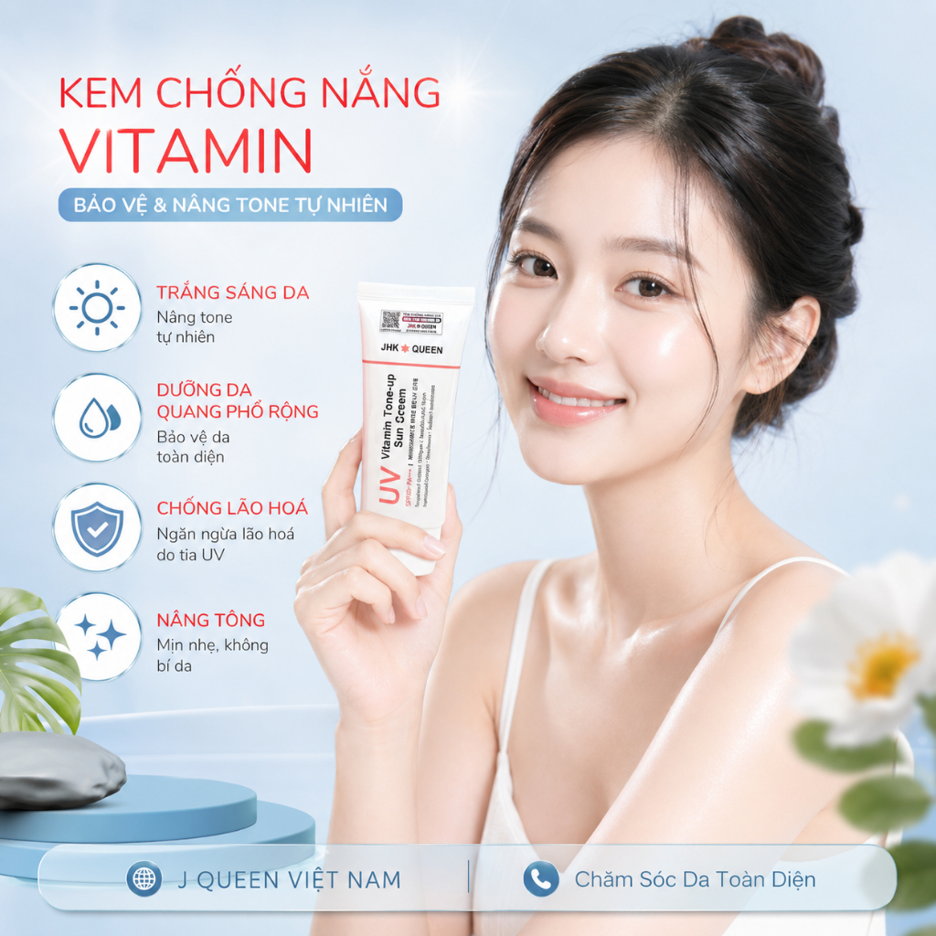 Kem Chống Nắng Vitamin Tone-Up Sun Cream JHK Queen SPF50+ PA++++ 50ml – Nâng Tone, Dưỡng Sáng Da