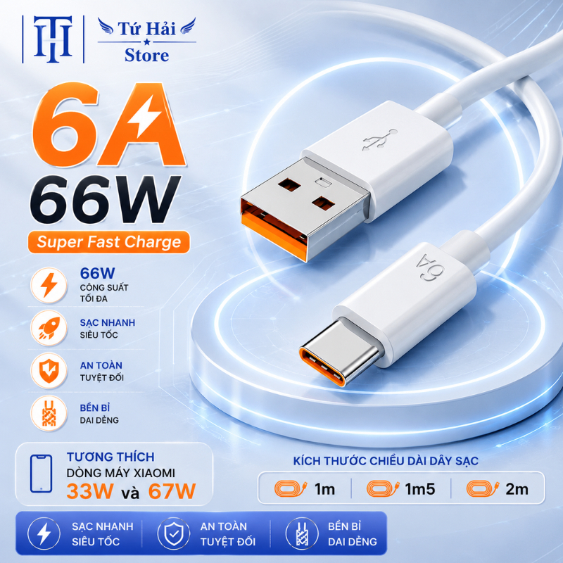 (X67) (Dài 1M 2M) Dây Sạc Nhanh 67W / 33W Cáp 6A - Hỗ Trợ Mi Turbo 67W Max & Hiển Thị Số Thấp Phân..