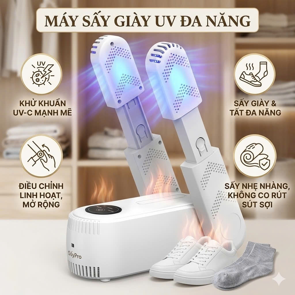Máy Sấy Giày Dép, Tất Khử Mùi Tiệt Trùng Đa Năng Shoes Dryer Có Tia Cực Tím, Chống Mùi Hôi Chân