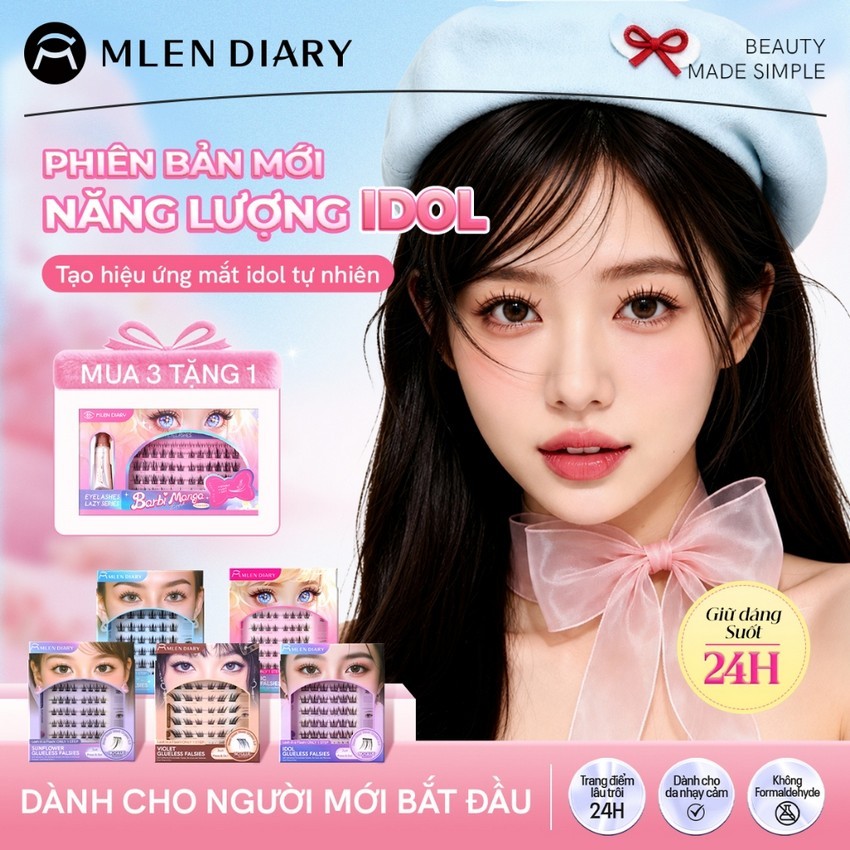 MLEN DIARY Mi Giả Sẵn Keo Tự Dính Dáng Mi Tự Nhiên Bst Các Loài Hoa Lông Mi Giả Mi Cụm Có Sẵn Keo Mề