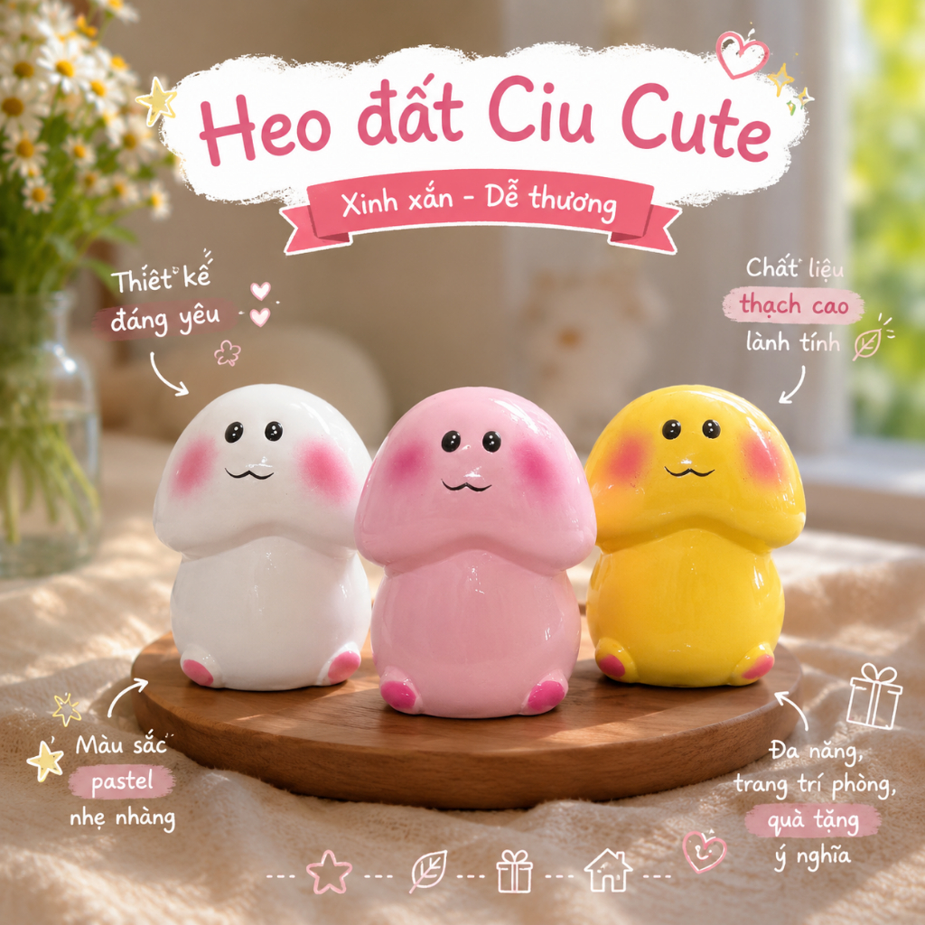 Heo đất Ciu Cute ngộ nghĩnh đáng yêu, ống tiết kiệm lỗ tròn - Heo đất MISA