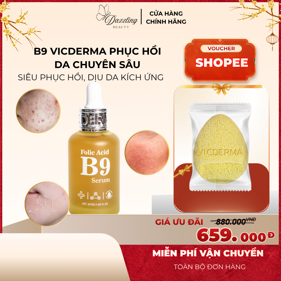 Serum B9 Vicderma Folic Acid B9 3% - Phục Hồi Da ,Tái Tạo Da Treatment, Dịu Da Tức Thì (50ml)