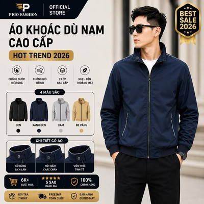 Áo khoác dù 2 lớp Pigofashion chất dù xịn, 2 túi trong rộng, form dáng đẹp AKD903