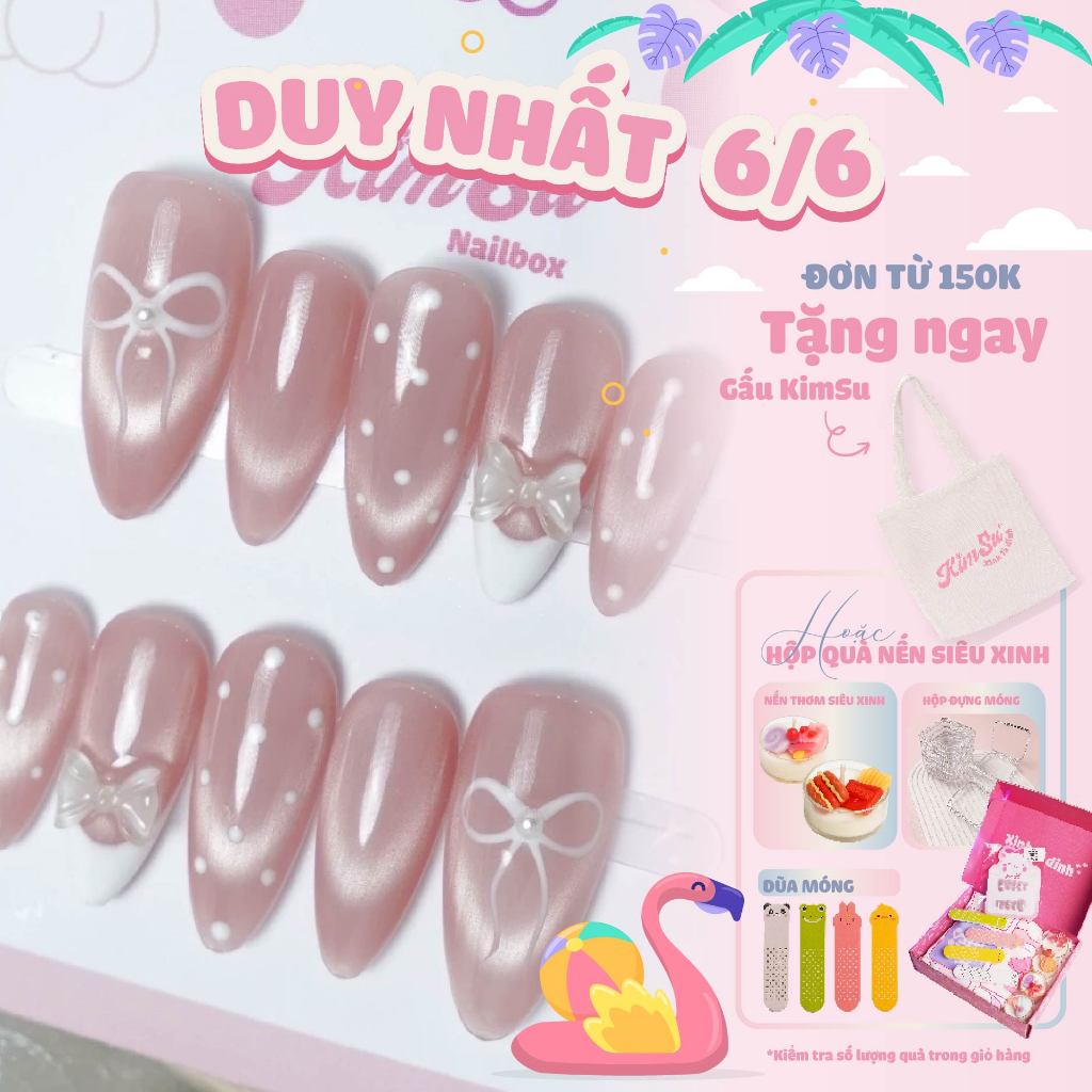 [M240] - Kimsu Nailbox thạch hồng mắt mèo french trắng dịu dàng (BST Tết 2026)