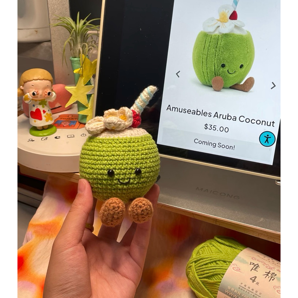 Móc khoá dừa jellycat bằng len handmade
