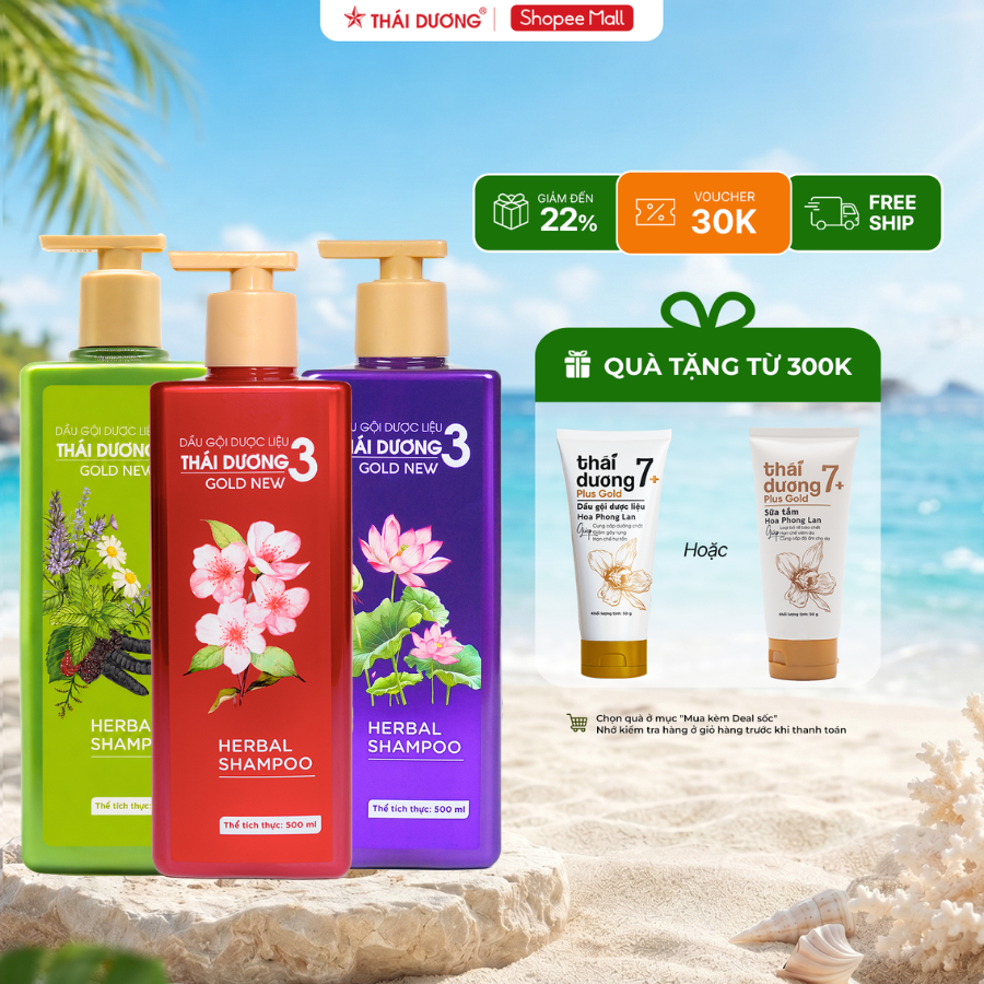 Dầu gội dược liệu Thái Dương 3 200ml, 500ml dành cho tóc gàu ngứa - Sao Thái Dương