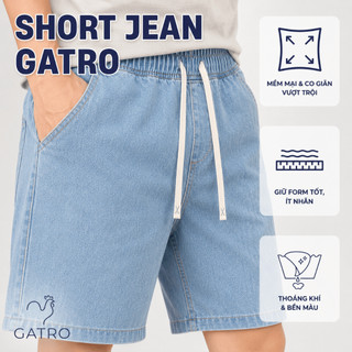 Quần short jeans/denim/vải bò nam GATRO cạp chun vải dày đẹp không phai màu dễ phối đồ