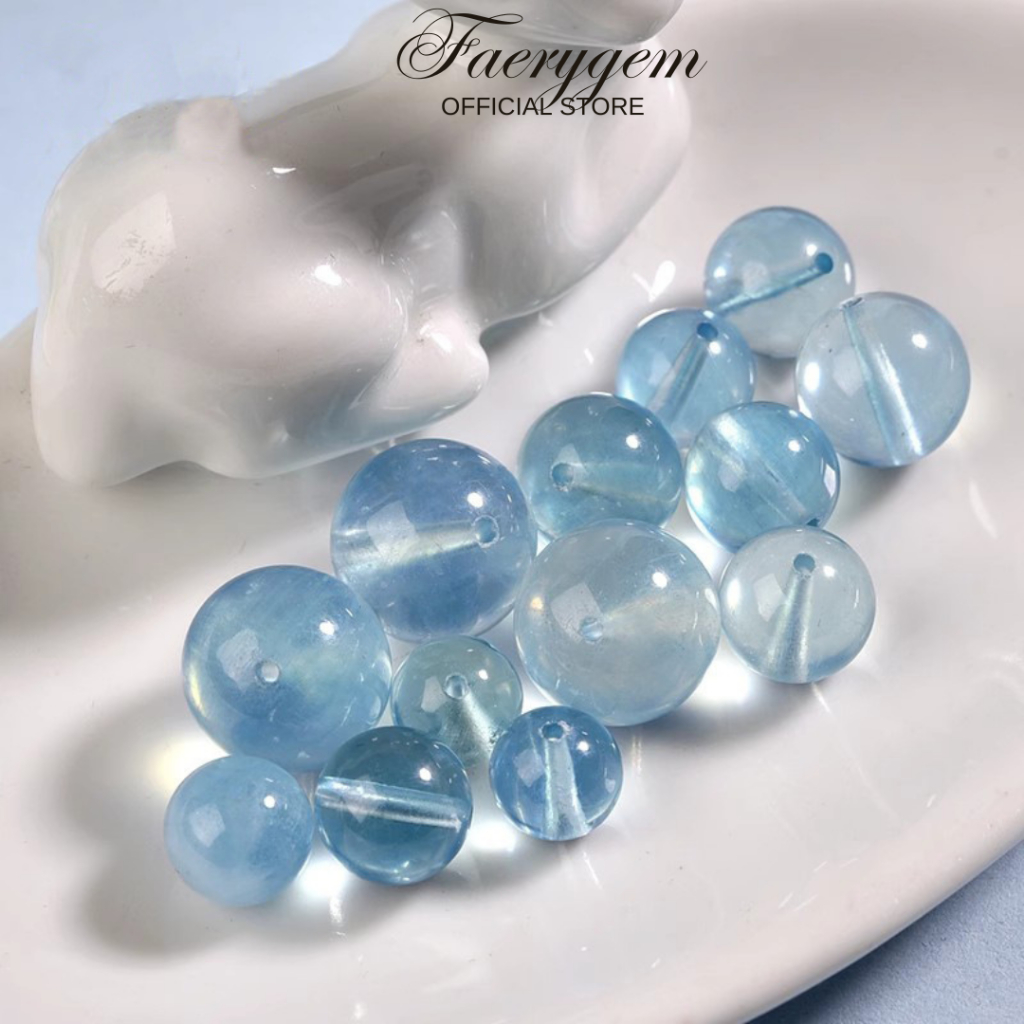 Đá lẻ tự nhiên rời hạt Aquamarine 7A FaeryGem Unisex phụ kiện trang sức handmade,trưng bày phong thủ