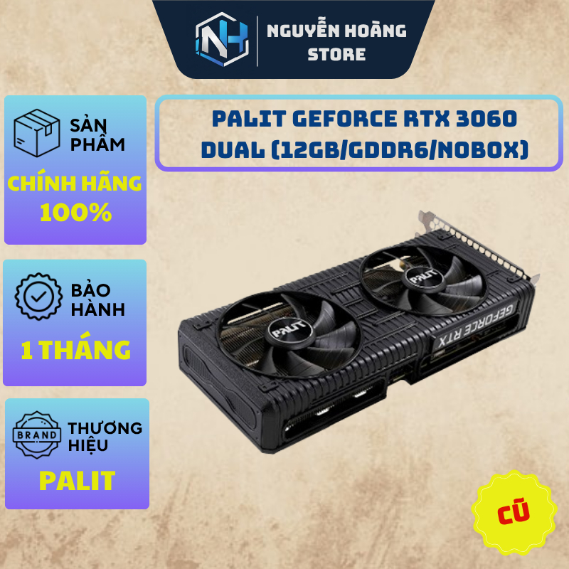 VGA card màn hình Palit GeForce RTX 3060 Dual 12GB Cũ
