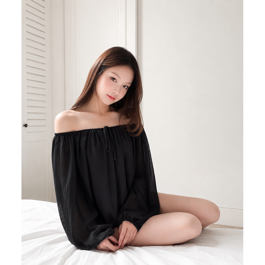 LASSIE BIGSIZE| Áo kiểu trễ vai phối tơ co giãn bigsize 65-85kg NANCY TƠ