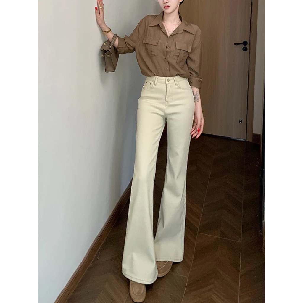 Quần Jeans Nữ ống Loe dáng Rộng dài chùm chân Lưng Thấp Hách dáng chất liệu Denim mềm Co Giãn | BigBuy360 - bigbuy360.vn