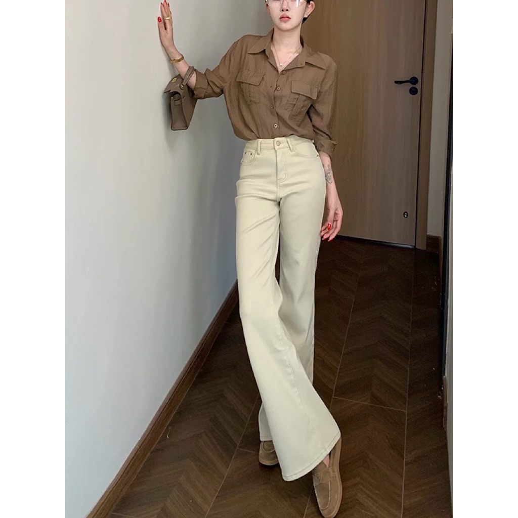 Quần Jeans Nữ ống Loe dáng Rộng dài chùm chân Lưng Thấp Hách dáng chất liệu Denim mềm Co Giãn | BigBuy360 - bigbuy360.vn