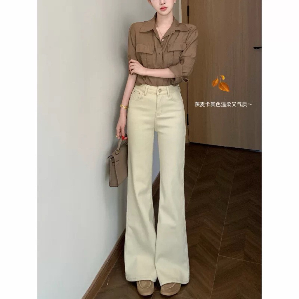 Quần Jeans Nữ ống Loe dáng Rộng dài chùm chân Lưng Thấp Hách dáng chất liệu Denim mềm Co Giãn | BigBuy360 - bigbuy360.vn