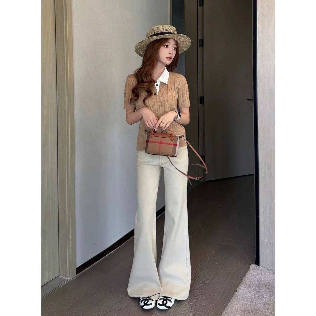 Quần Jeans Nữ ống Loe dáng Rộng dài chùm chân Lưng Thấp Hách dáng chất liệu Denim mềm Co Giãn | BigBuy360 - bigbuy360.vn