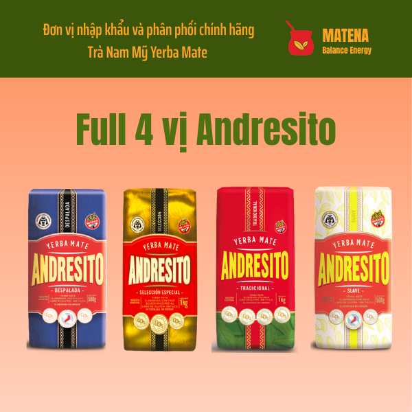 Full 4 vị trà Nam Mỹ Yerba Mate Andresito, hãng ngon nhất , mạnh nhất Argentina.