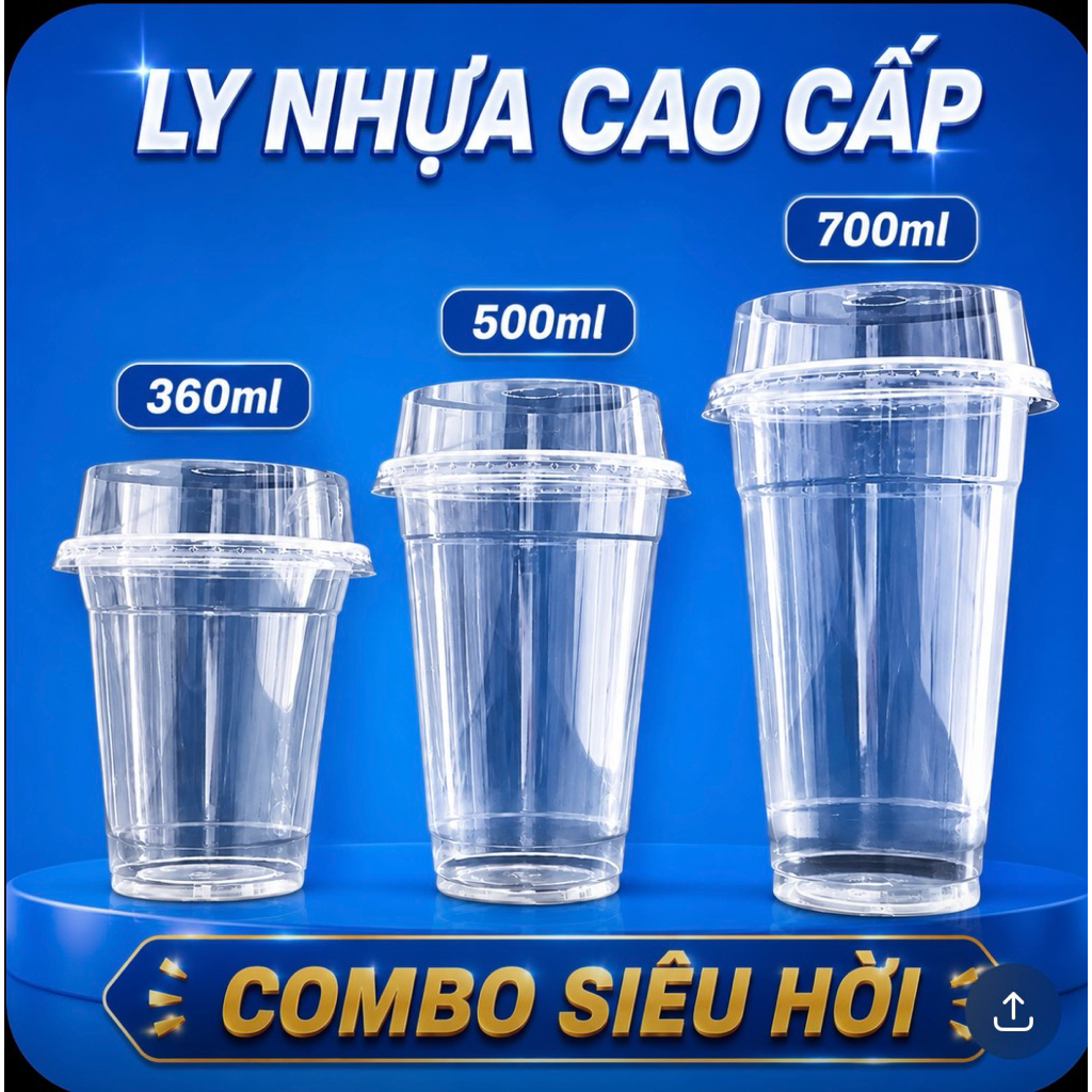 Ly Nhựa 360ml 500ml 700ml Có Nắp 50 Ly Đựng Cafe Trà Sữa Sinh Tố Take Away