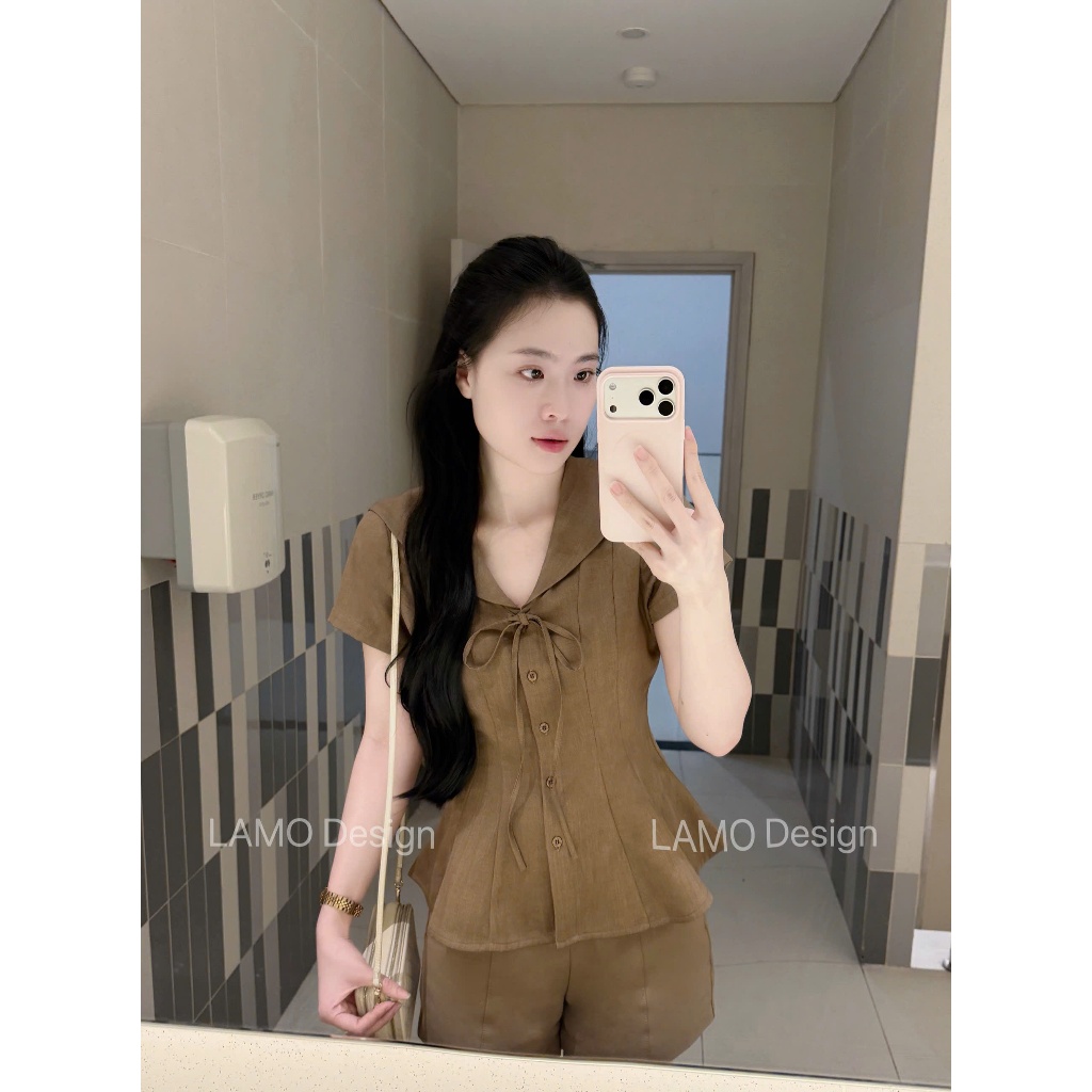 Áo sơ mi áo kiểu nữ cổ thủy thủ phối nơ xinh xắn trẻ trung LAMO - B1586 | BigBuy360 - bigbuy360.vn