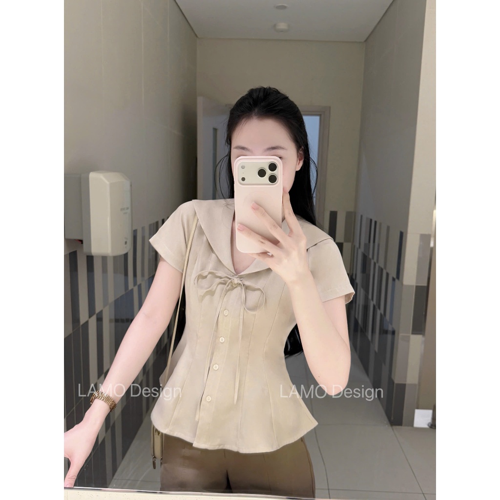 Áo sơ mi áo kiểu nữ cổ thủy thủ phối nơ xinh xắn trẻ trung LAMO - B1586 | BigBuy360 - bigbuy360.vn