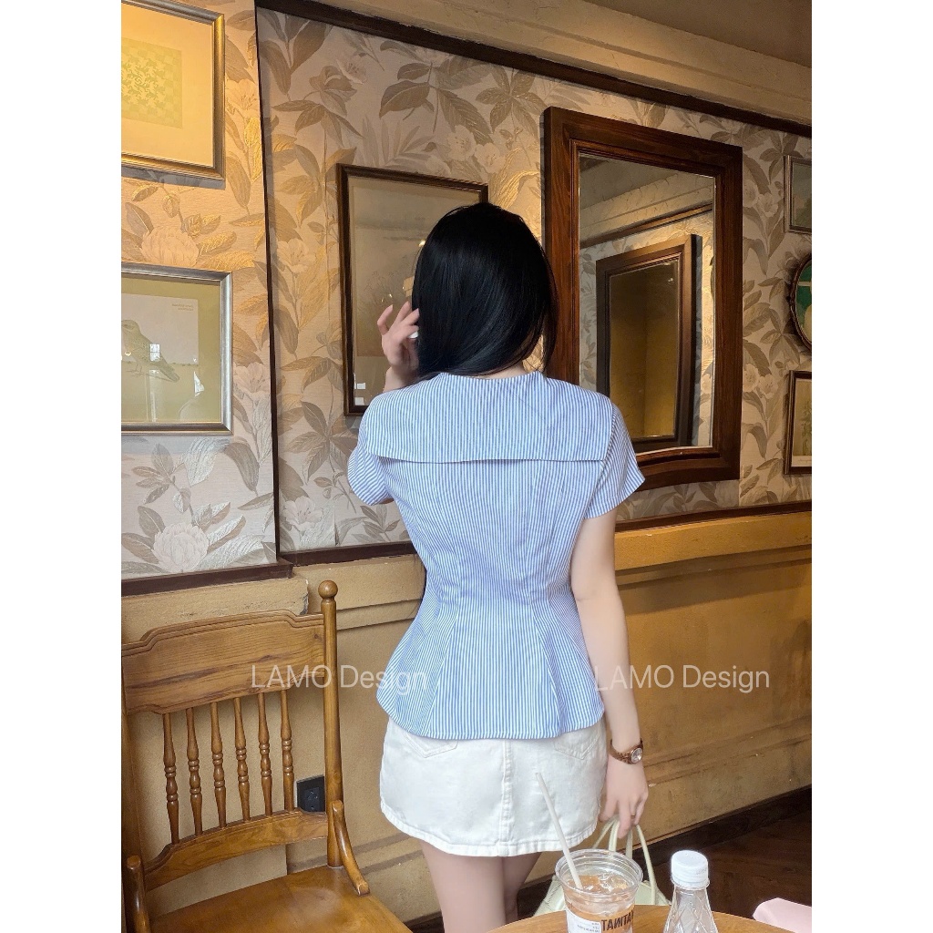 Áo sơ mi áo kiểu nữ cổ thủy thủ phối nơ xinh xắn trẻ trung LAMO - B1586 | BigBuy360 - bigbuy360.vn