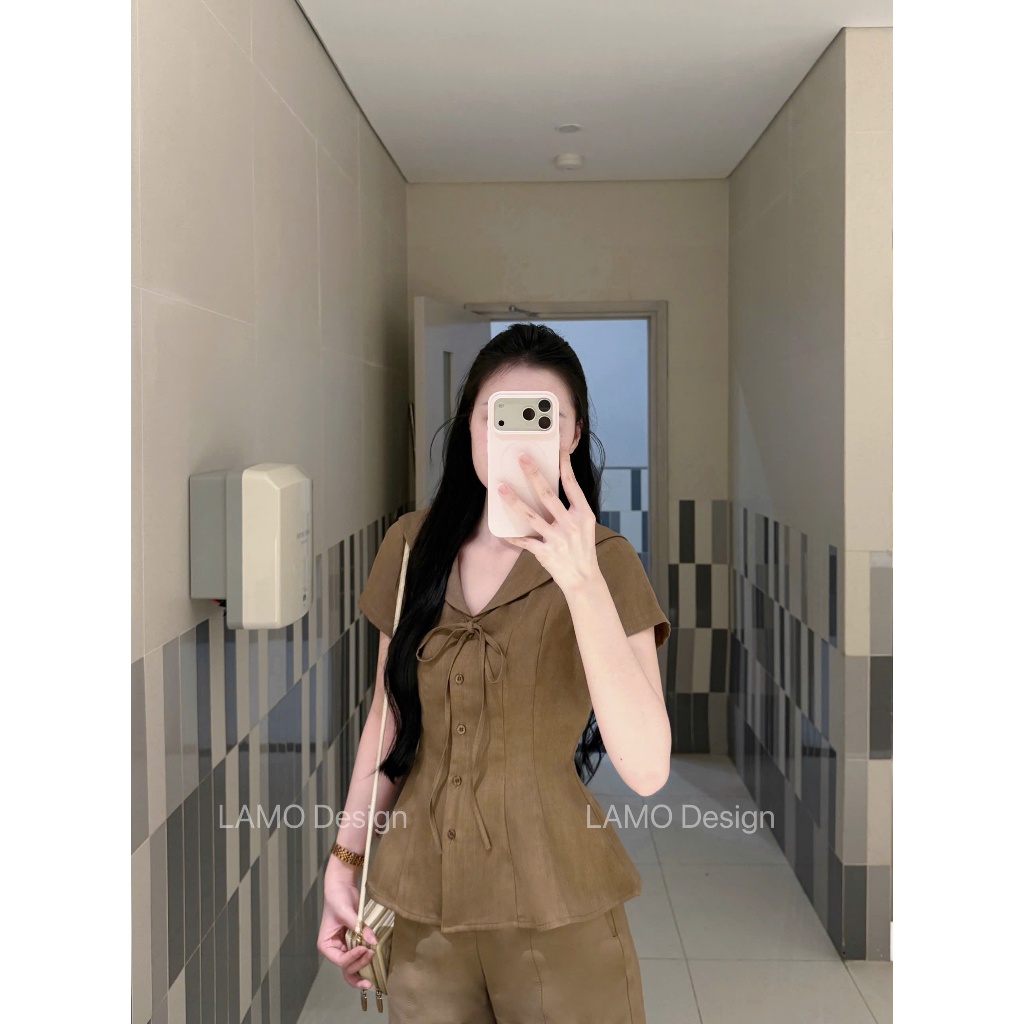 Áo sơ mi áo kiểu nữ cổ thủy thủ phối nơ xinh xắn trẻ trung LAMO - B1586 | BigBuy360 - bigbuy360.vn