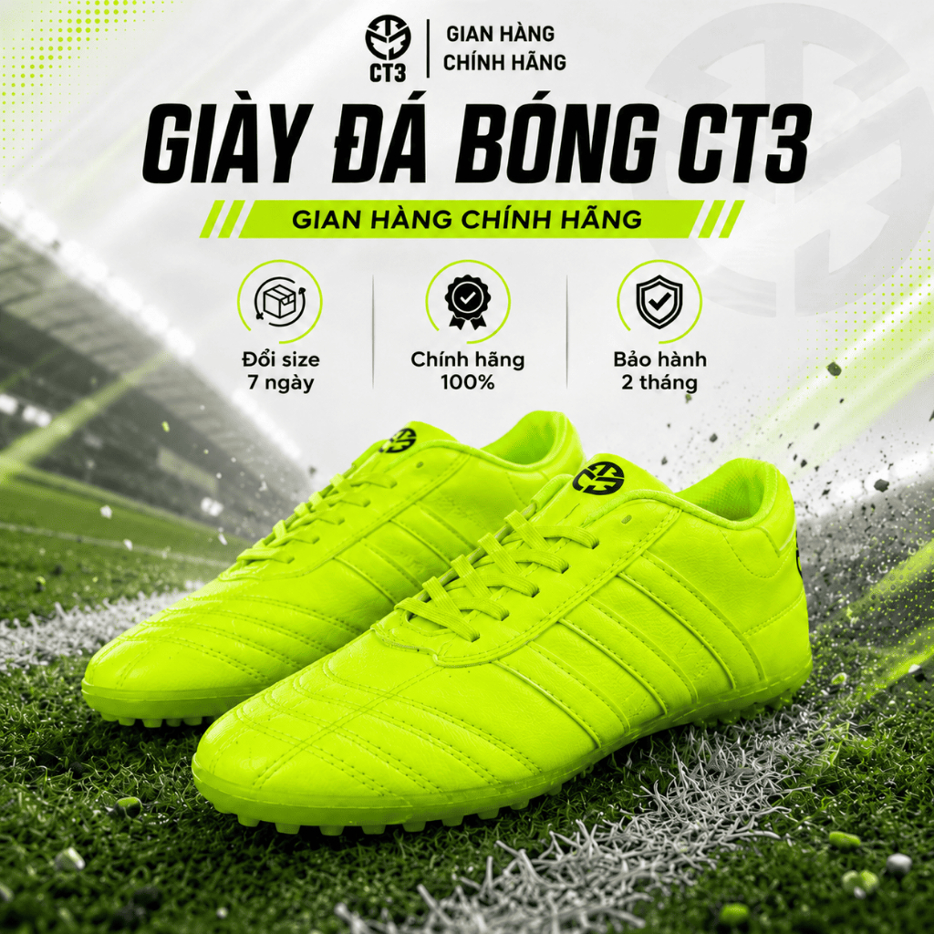 Giày đá bóng CT3 xanh nõn chuối chính hãng CT3, giày đá banh, chất liệu cao cấp, đế nhựa dẻo cao cấp