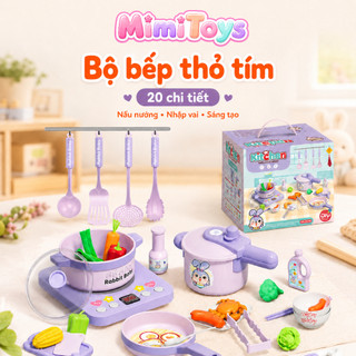 Bếp Đồ Chơi MimiToys Có Đèn Nhạc - Mẫu Khủng Long Thỏ Tím Cho Bé Chơi Nấu Ăn