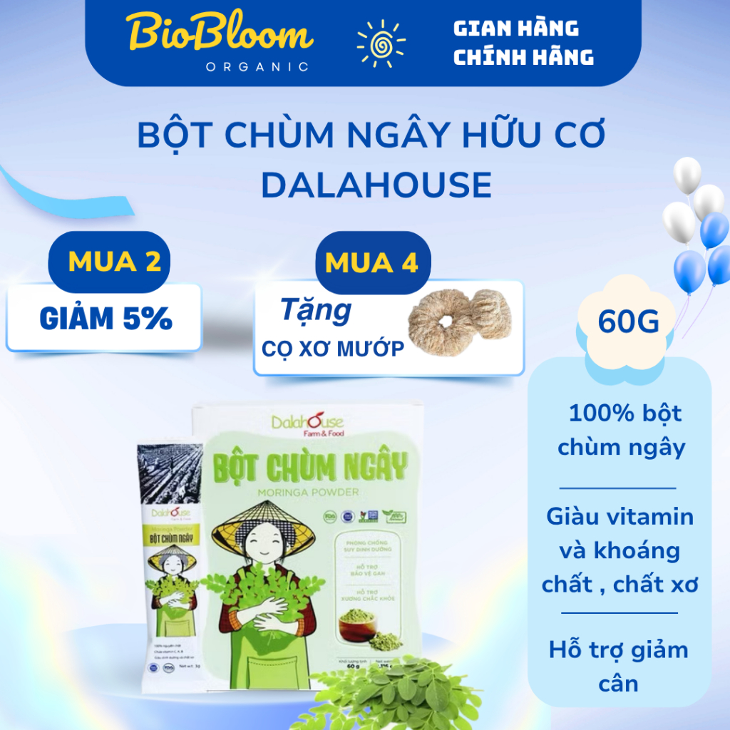 Dalahouse, Bột chùm ngây hữu cơ nguyên chất Dalahouse 60g công nghệ sấy lạnh đạt chuẩn Châu Âu