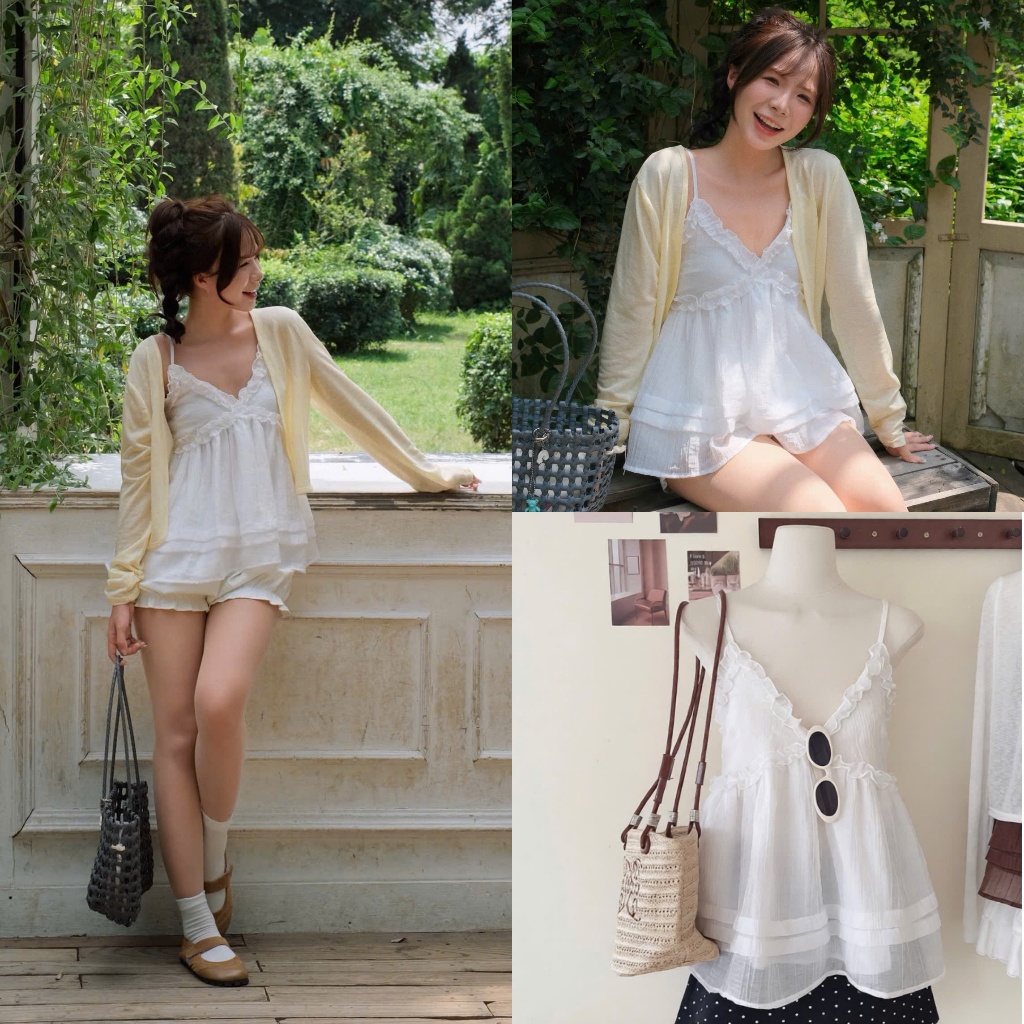 Cara Top (TSW) Áo 2 dây đũi tơ viền bèo ngực Nữ the.sweaterweather