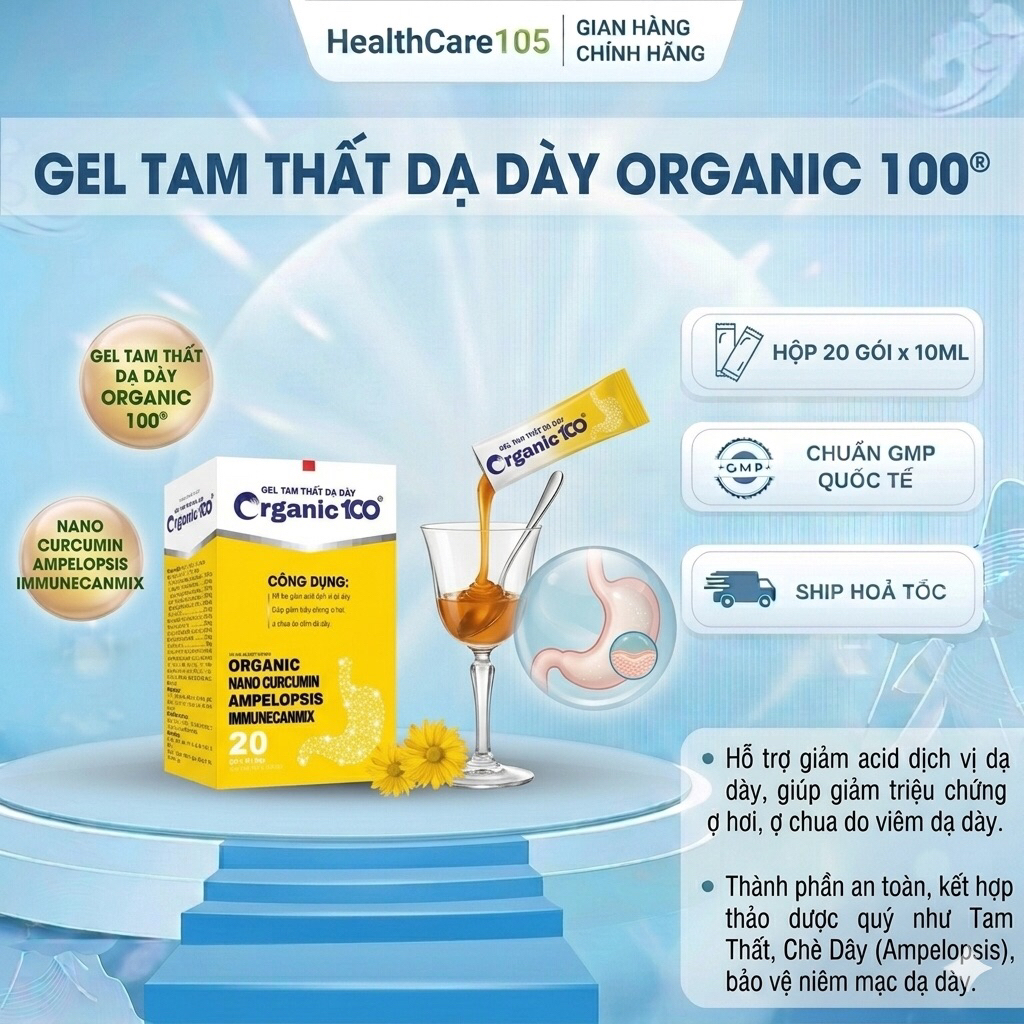 Gel TAM THẤT DẠ DÀY hộp 20 gói - hỗ trợ giảm acid dịch vị, ợ hơi, ợ chua do viêm dạ dày