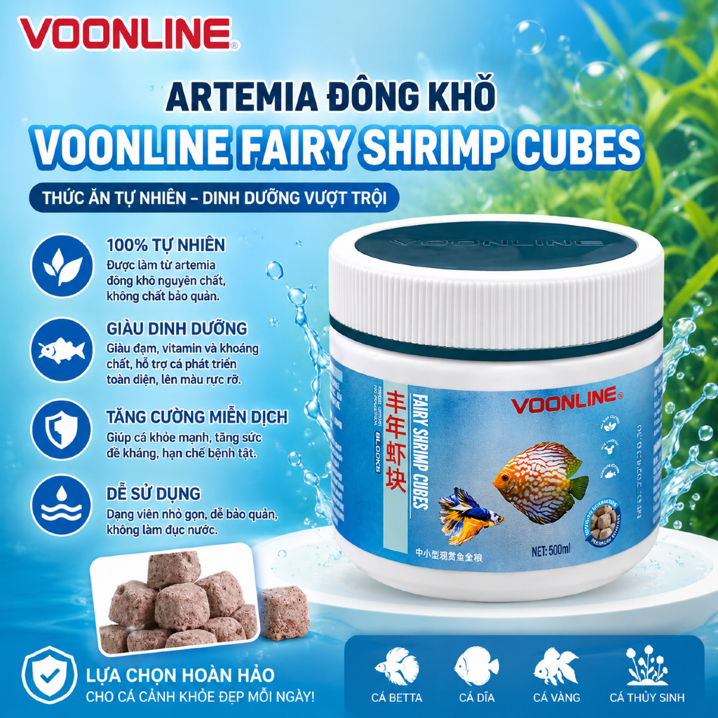 (Yee)Artemia Đông Khô VOONLINE FAIRY SHRIMP CUBES - Thức ăn cho cá