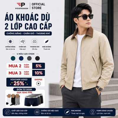 Áo khoác dù nam cổ bẻ 2 lớp cao cấp túi khóa  SPMAKD5025