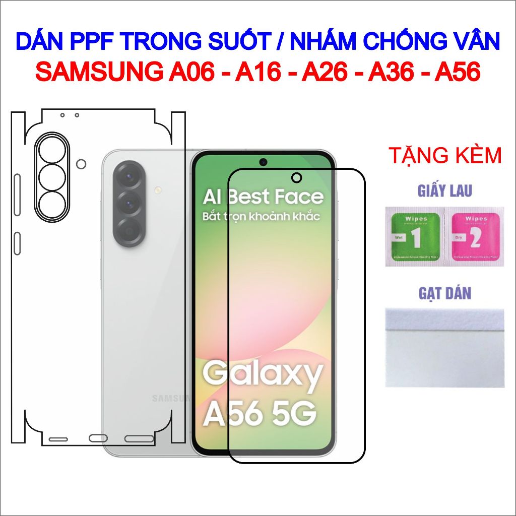 Dán PPF Samsung A06, A16, A26, A36, A56 full lưng viền, màn hình